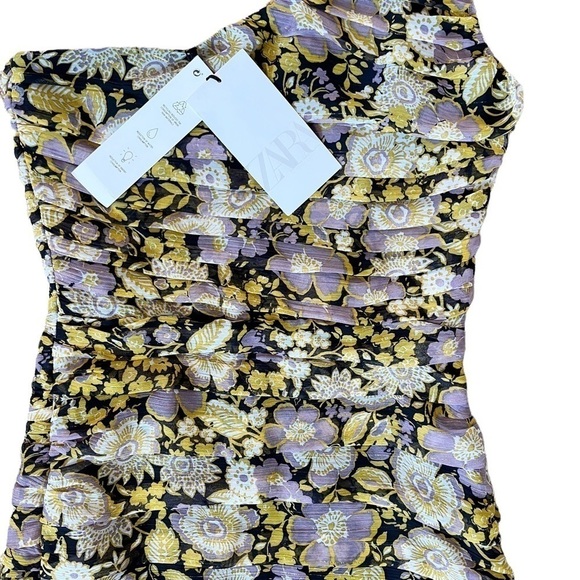 ZARA NWT One Shoulder Ruched Mini Dress Size XS in Floral Multi Print - Picture 3 of 14